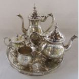 4 piece silver plated tea set and tray