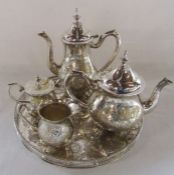 4 piece silver plated tea set and tray