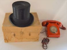 Dunn & Co top hat (approx 22 inches) & a vintage red telephone