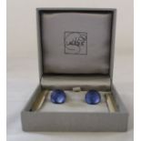 Boxed Lalique blue crystal cuff links and a pair of collar straighteners