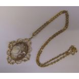 9ct gold cameo rose pendant weight 7.4 g L 5 cm with 9ct gold chain weight 4.5 g
