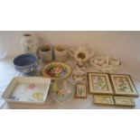 Ceramic vases including Wedgwood jasperware, cups with saucers, wall plaques etc