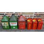 3 vintage Shell petrol cans, 2 Agricastrol oil cans & a Thelson oil can