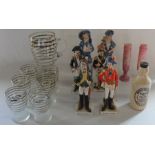 Vintage lemonade set, 4 modern soldier figurines, Ward's ginger beer bottle etc.
