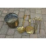 Various fireside brassware