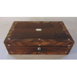 Large wooden box with mother of pearl inlay L 40.5 cm W 25 cm