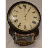 19th century mahogany drop dial wall clock Ht 49cm