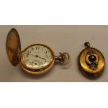 American Waltham Watch Co gold plated ladies full hunter fob watch with crown winder (no glass) &