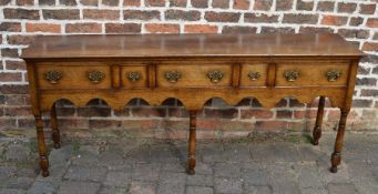 Very good quality reproduction Georgian dresser base in oak with cock beading to draws L 180 cm