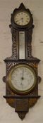 Small oak clock barometer Ht 66 cm W 25cm