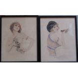 Pair of framed Art Deco watercolours by R Keeping signed and dated 1927 24.5 cm x 30 cm (size