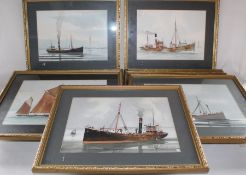 11 framed watercolours depicting Grimsby and Hull trawlers by Grimsby artist Steve Farrow ( 1