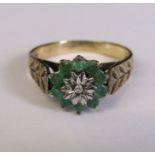 9ct emerald and diamond ring, size Q, weight 3.4 g