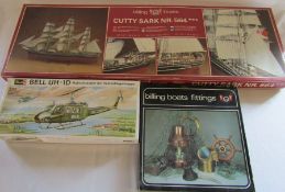 Billing Boats Cutty Sark model kit and boats fittings no 565 & Revell model kit Bell UH.1D