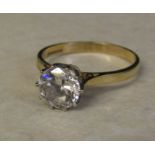 14ct gold cubic zirconia solitaire ring, size S, weight 3.4 g