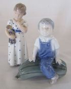 2 Royal Copenhagen figures - girl with doll 3539 H 14.5 cm and boy with marrow 4539