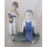 2 Royal Copenhagen figures - girl with doll 3539 H 14.5 cm and boy with marrow 4539