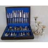 Cased half canteen of silver plated kings pattern cutlery & Viners Alpha plated candelabra