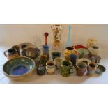 Various items of studio pottery & glassware including a paperweight