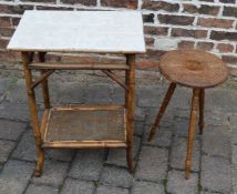 Bamboo table with later tiling & a carved small table