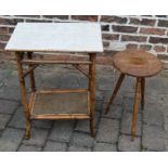 Bamboo table with later tiling & a carved small table