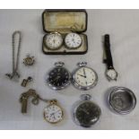 Continental silver fob watch & white metal fob watch, silver watch chain, small silver compass in