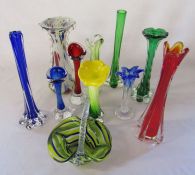 Collection of coloured glass vases inc Murano and Jasmim