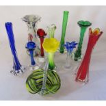 Collection of coloured glass vases inc Murano and Jasmim