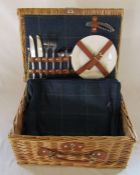 Wicker picnic hamper with accessories