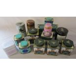 Selection of empty tea canisters from Harrods, Fortnum & Mason, Bettys and Harvey Nichols