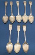 Matched set of 8 silver teaspoons (5 x Newcastle 1798 + 3 others), 4.55ozt