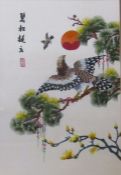 Framed Oriental silk tapestry 48 cm x 64 cm (size including frame)