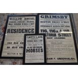 3 framed auction posters from 1910 to 1922 relating to Abbey Road, Victoria Street & Garth Lane in