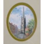 Lincolnshire interest - framed miniature watercolour of Louth by Anne Harris 27 cm x 33 cm (size