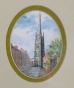 Lincolnshire interest - framed miniature watercolour of Louth by Anne Harris 27 cm x 33 cm (size