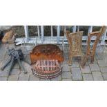 Galvanized school plimsoll holders, 2 cast iron bench ends (not matching), fire grate & table legs