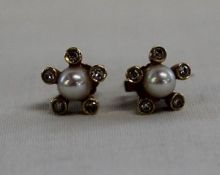 Pair of 18ct gold mounted Mikimoto pearl and diamond earrings