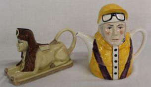 2 Tony Wood novelty teapots - Jockey & Sphinx