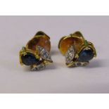 Pair of 9ct gold sapphire and diamond flower earrings weight 0.9 g with yellow metal butterflies