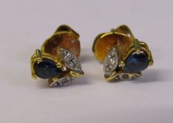 Pair of 9ct gold sapphire and diamond flower earrings weight 0.9 g with yellow metal butterflies