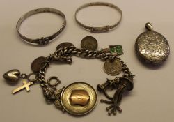 2 child's expanding silver bracelets, silver charm bracelet and a Victorian silver locket Birmingham