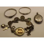 2 child's expanding silver bracelets, silver charm bracelet and a Victorian silver locket Birmingham