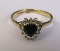 9ct gold sapphire and diamond ring, size I, weight 1.7 g