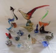 Quantity of glass birds inc Avondale glass, Titan Art glass, Murano and Phoenician glass (pheasant L