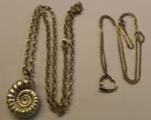 Silver ammonite pendant on chain & silver chain with heart pendant 1.06ozt in total