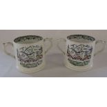 Pair of Farmers Arms 'God speed the plough' loving cups H 12.5 cm D 13 cm (excluding handles)