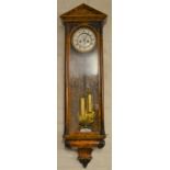 19th century Vienna regulator wall clock with a two train weight driven mechanism in a burr walnut