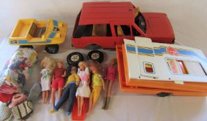 Various Sindy dolls and accessories, caravan, horse (not shown), Range Rover (2 wheels require