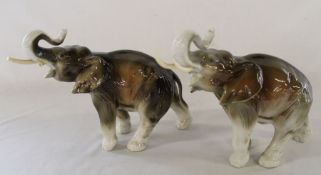 2 Royal Dux elephants (one with tusk missing / damaged tusk)