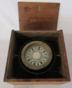 Boxed brass ships compass by Christie & Wilson Glasgow (box size 23 cm x 22.5 cm x 14 cm)